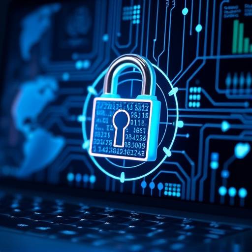 Un computer con un lucchetto che simboleggia la cybersecurity.