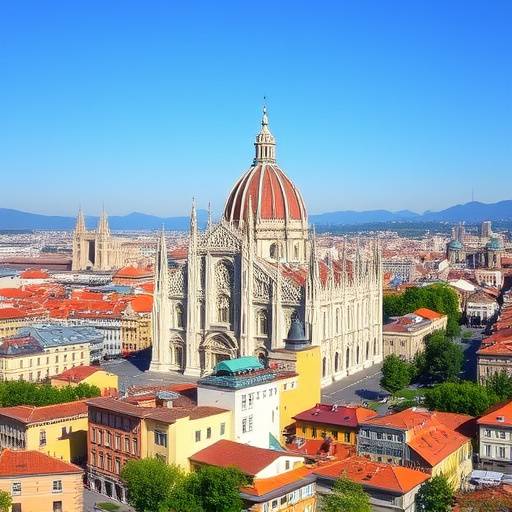 Vista panoramica di Milano con il Duomo in primo piano